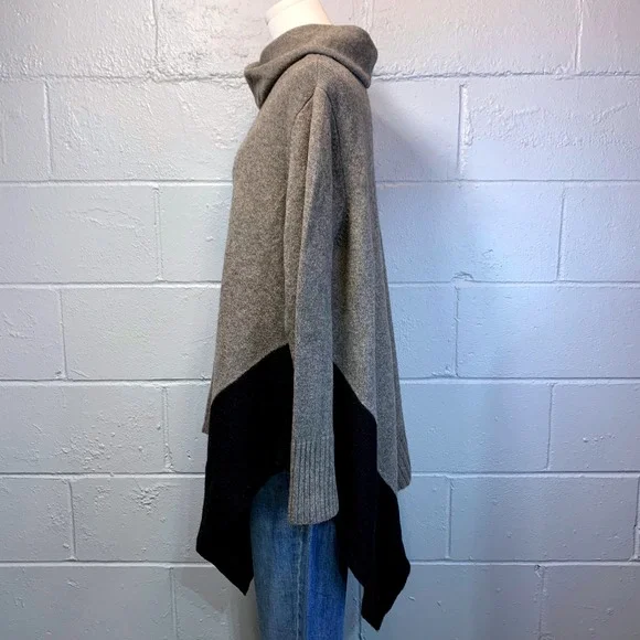 Eileen Fisher Yak Merino Wool Cowl Neck Asymmetrical Sweater Grey Black Large - Picture 4 of 6